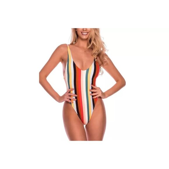 Relleciga Womens Swimsuit Size Small Multicolor One Piece Striped New - Picture 10 of 10